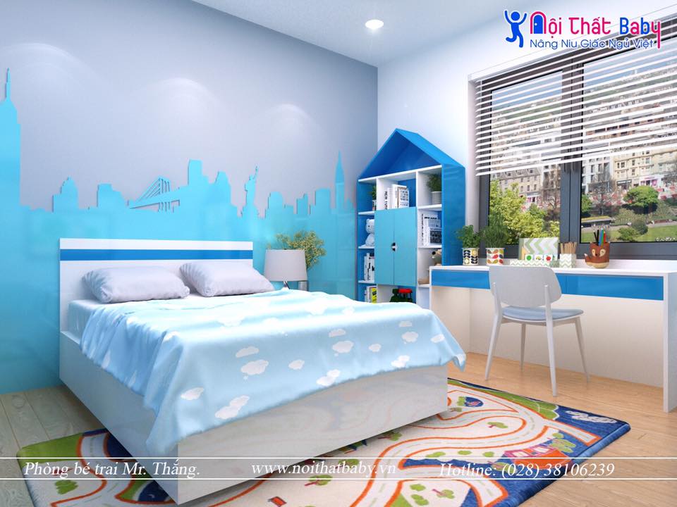 phòng ngủ bé trai màu xanh dương